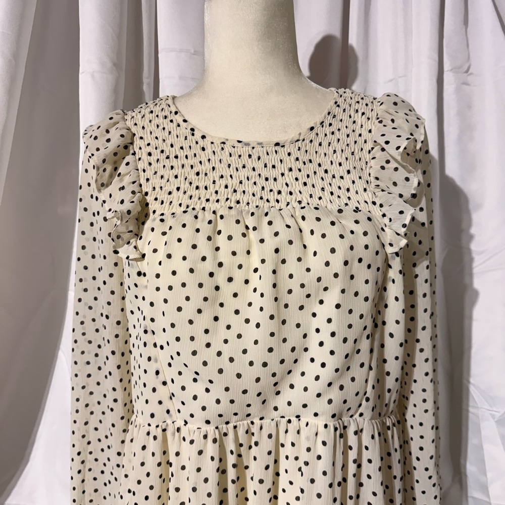 Madewell Cream and Black Polka Dot Long Sleeve Dress